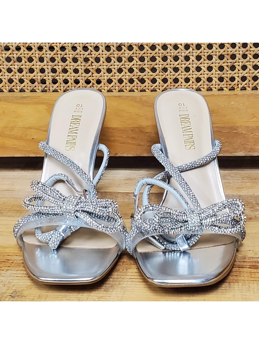 Dream Pairs Silver Rhinestone Bow Strap High Heel Sandals